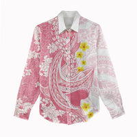 Pink Hawaii Shark Tattoo Women Casual Shirt Puakenikeni Lei Plumeria Polynesian Pattern LT14 - Polynesian Pride