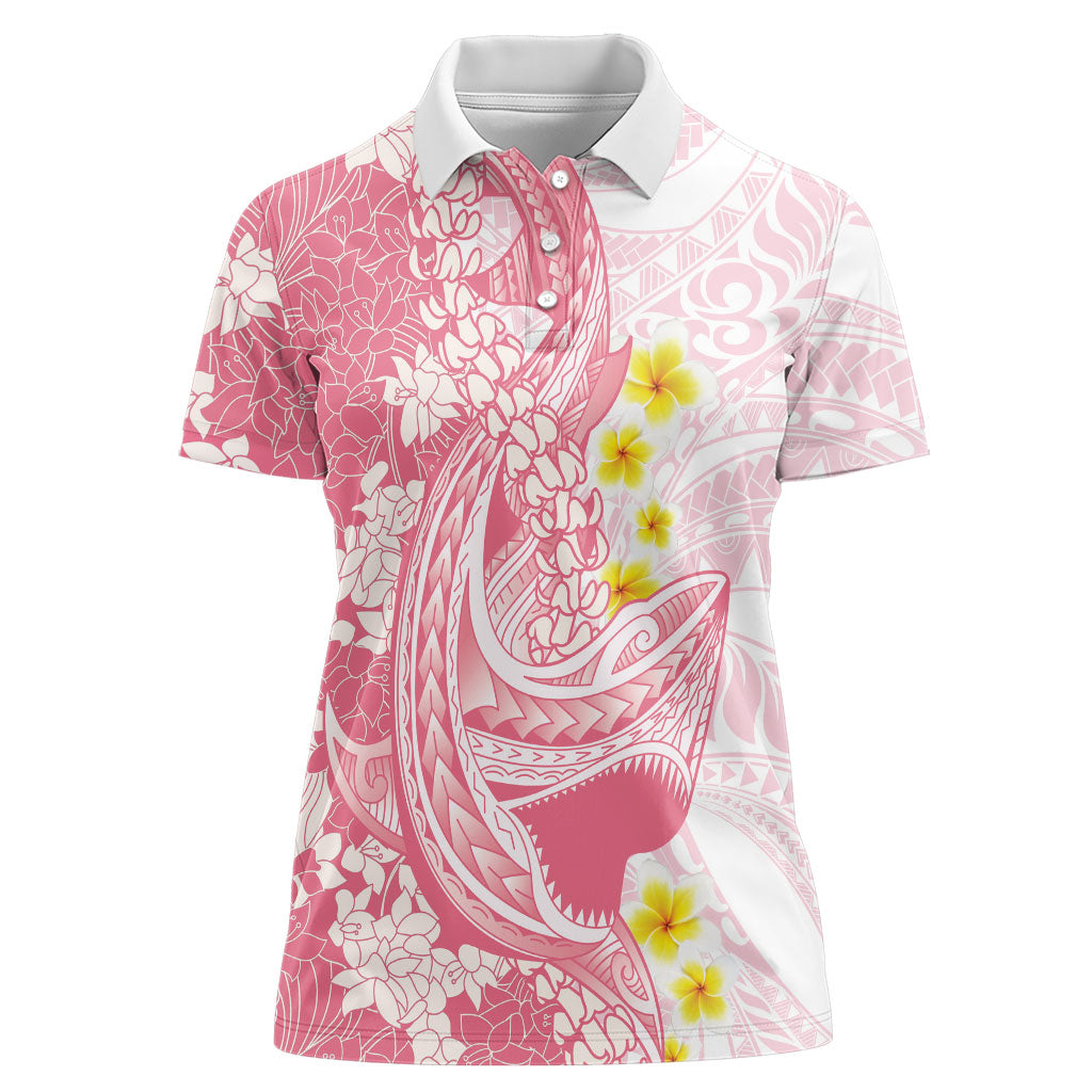Pink Hawaii Shark Tattoo Women Polo Shirt Puakenikeni Lei Plumeria Polynesian Pattern LT14 Female Pink - Polynesian Pride