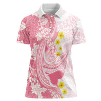 Pink Hawaii Shark Tattoo Women Polo Shirt Puakenikeni Lei Plumeria Polynesian Pattern LT14 Female Pink - Polynesian Pride