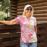 Pink Hawaii Shark Tattoo Women Polo Shirt Puakenikeni Lei Plumeria Polynesian Pattern LT14 - Polynesian Pride