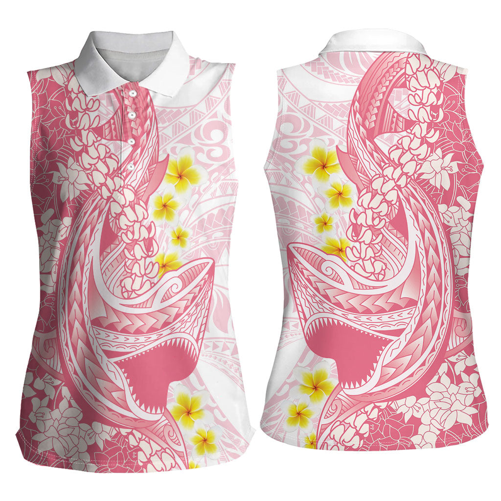 Pink Hawaii Shark Tattoo Women Sleeveless Polo Shirt Puakenikeni Lei Plumeria Polynesian Pattern LT14 - Polynesian Pride