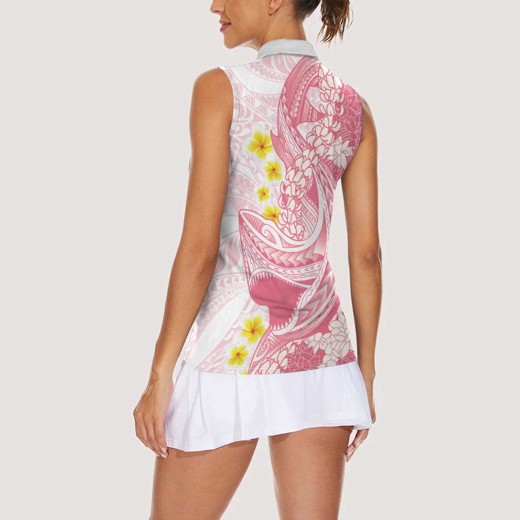 Pink Hawaii Shark Tattoo Women Sleeveless Polo Shirt Puakenikeni Lei Plumeria Polynesian Pattern LT14 - Polynesian Pride