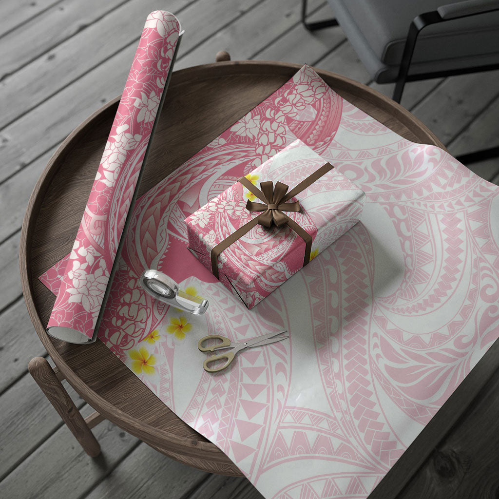 Pink Hawaii Shark Tattoo Wrapping Paper Puakenikeni Lei Plumeria Polynesian Pattern