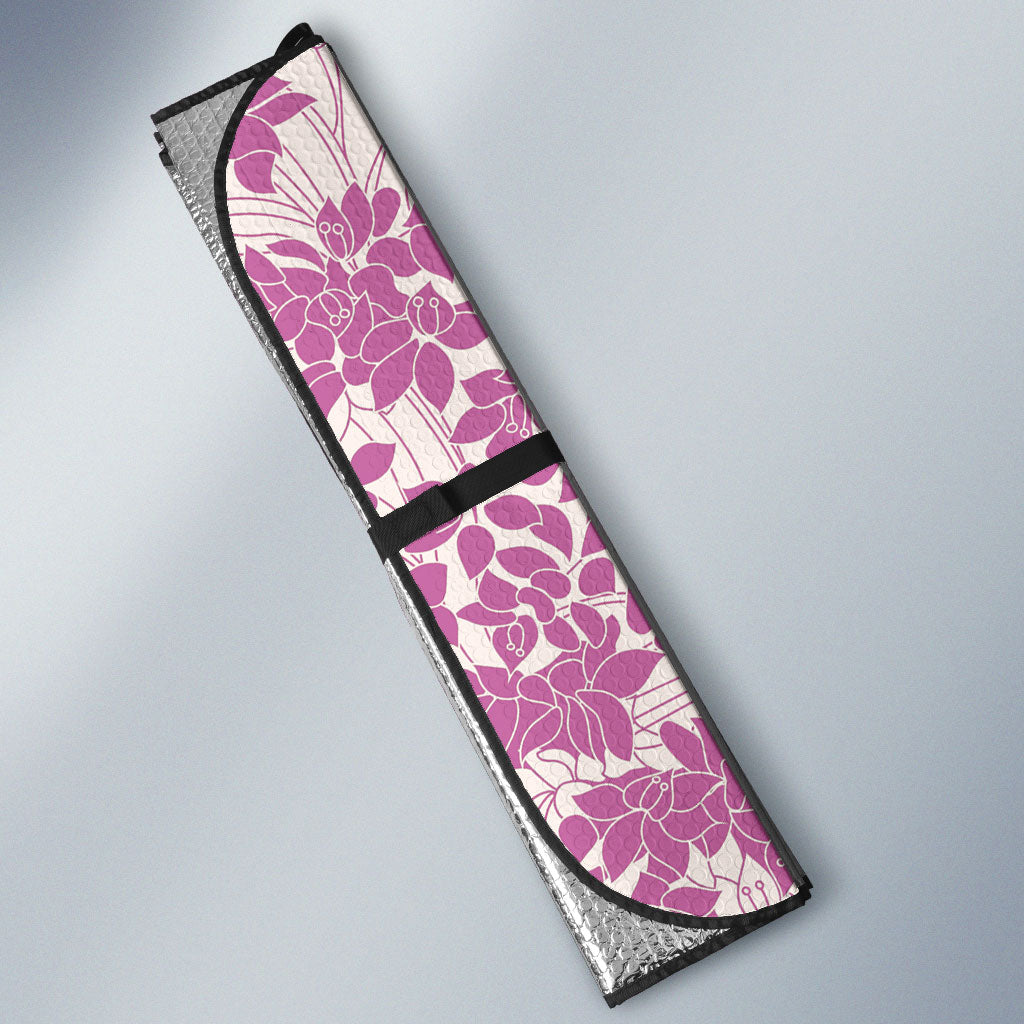 Purple Hawaii Shark Tattoo Auto Sun Shade Puakenikeni Lei Plumeria Polynesian Pattern