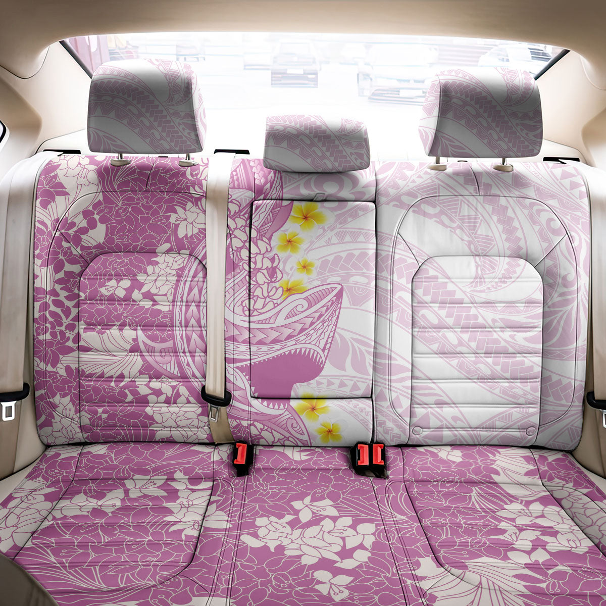 Purple Hawaii Shark Tattoo Back Car Seat Cover Puakenikeni Lei Plumeria Polynesian Pattern
