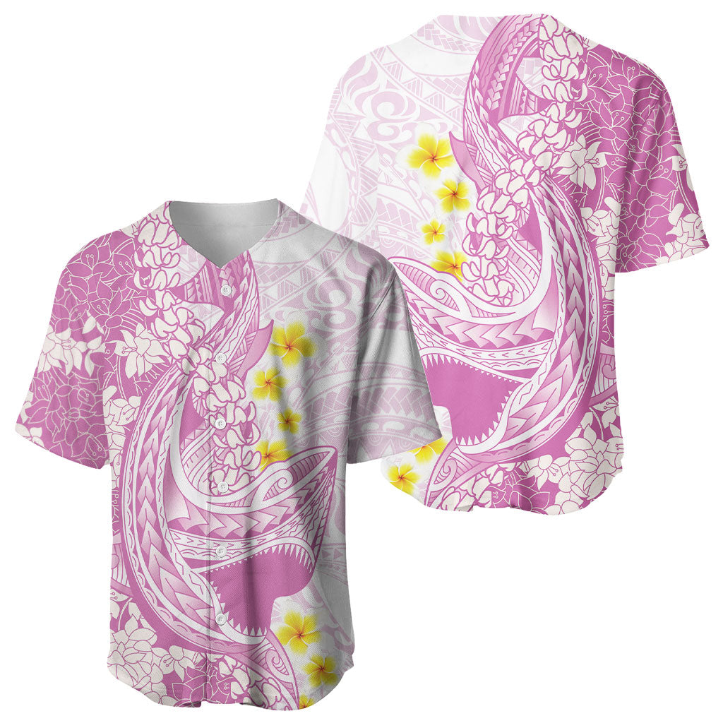 Purple Hawaii Shark Tattoo Baseball Jersey Puakenikeni Lei Plumeria Polynesian Pattern