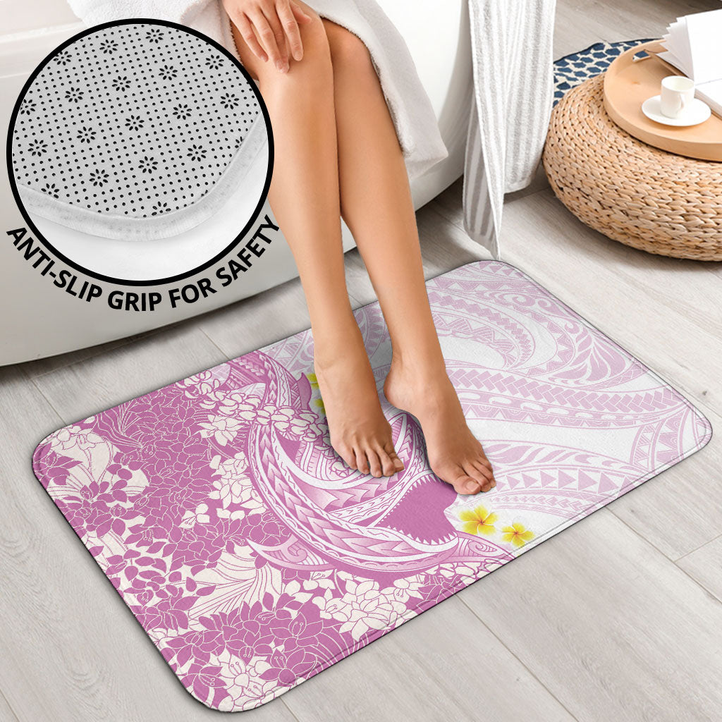 Purple Hawaii Shark Tattoo Bathroom Set Puakenikeni Lei Plumeria Polynesian Pattern