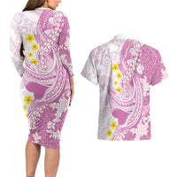 Purple Hawaii Shark Tattoo Couples Matching Long Sleeve Bodycon Dress and Hawaiian Shirt Puakenikeni Lei Plumeria Polynesian Pattern LT14 - Polynesian Pride