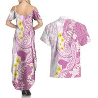 Purple Hawaii Shark Tattoo Couples Matching Summer Maxi Dress and Hawaiian Shirt Puakenikeni Lei Plumeria Polynesian Pattern LT14 - Polynesian Pride