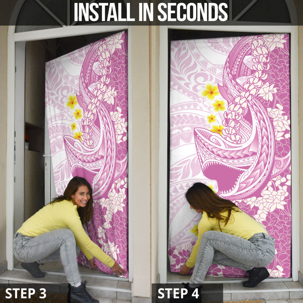 Purple Hawaii Shark Tattoo Door Cover Puakenikeni Lei Plumeria Polynesian Pattern