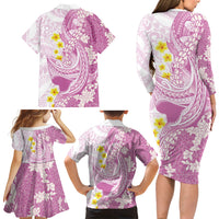 Purple Hawaii Shark Tattoo Family Matching Long Sleeve Bodycon Dress and Hawaiian Shirt Puakenikeni Lei Plumeria Polynesian Pattern LT14 - Polynesian Pride