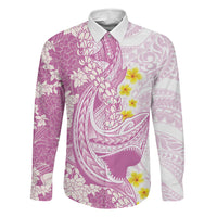 Purple Hawaii Shark Tattoo Family Matching Long Sleeve Bodycon Dress and Hawaiian Shirt Puakenikeni Lei Plumeria Polynesian Pattern LT14 Dad's Shirt - Long Sleeve Purple - Polynesian Pride