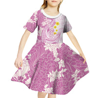 Purple Hawaii Shark Tattoo Kid Short Sleeve Dress Puakenikeni Lei Plumeria Polynesian Pattern LT14 - Polynesian Pride