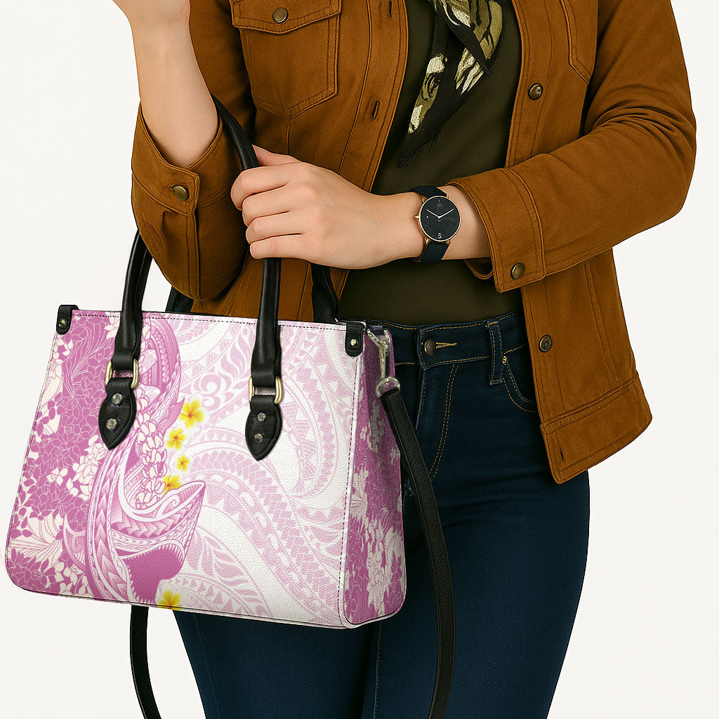 Purple Hawaii Shark Tattoo Leather Bag Puakenikeni Lei Plumeria Polynesian Pattern LT14 - Polynesian Pride