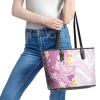 Purple Hawaii Shark Tattoo Leather Tote Bag Puakenikeni Lei Plumeria Polynesian Pattern
