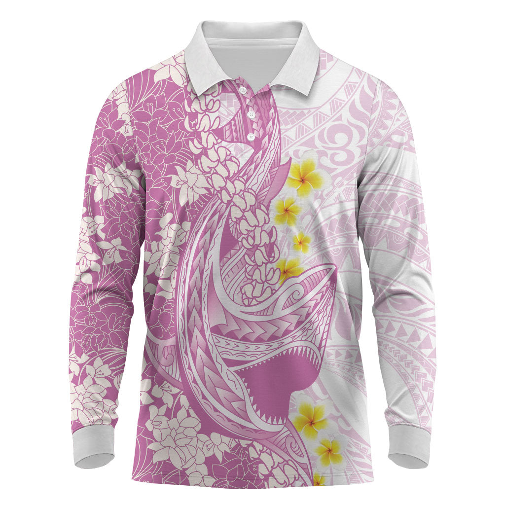 Purple Hawaii Shark Tattoo Long Sleeve Polo Shirt Puakenikeni Lei Plumeria Polynesian Pattern LT14 Purple - Polynesian Pride