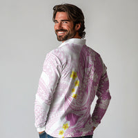 Purple Hawaii Shark Tattoo Long Sleeve Polo Shirt Puakenikeni Lei Plumeria Polynesian Pattern LT14 - Polynesian Pride