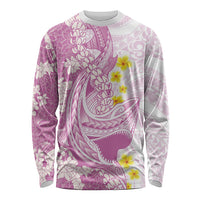 Purple Hawaii Shark Tattoo Long Sleeve Shirt Puakenikeni Lei Plumeria Polynesian Pattern