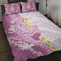 Purple Hawaii Shark Tattoo Quilt Bed Set Puakenikeni Lei Plumeria Polynesian Pattern