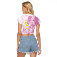 Purple Hawaii Shark Tattoo Raglan Cropped T Shirt Puakenikeni Lei Plumeria Polynesian Pattern