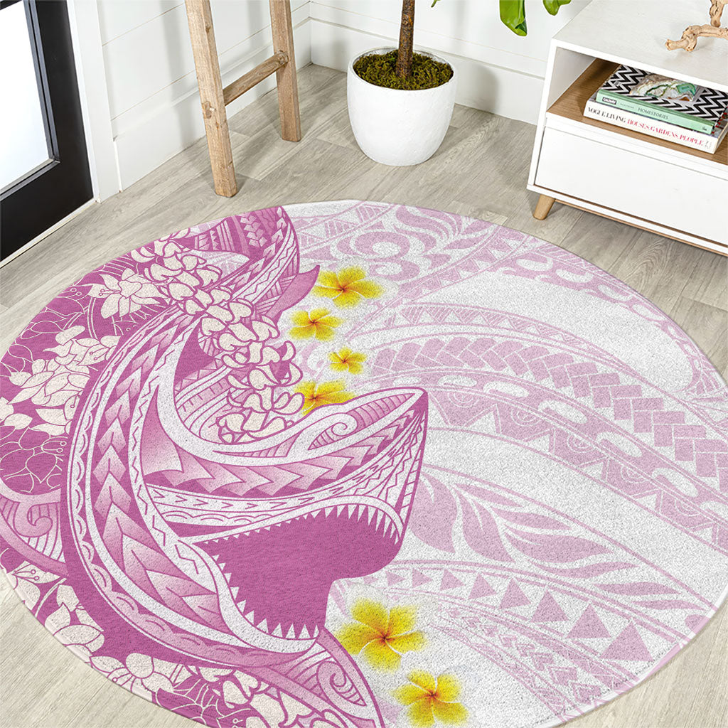 Purple Hawaii Shark Tattoo Round Carpet Puakenikeni Lei Plumeria Polynesian Pattern