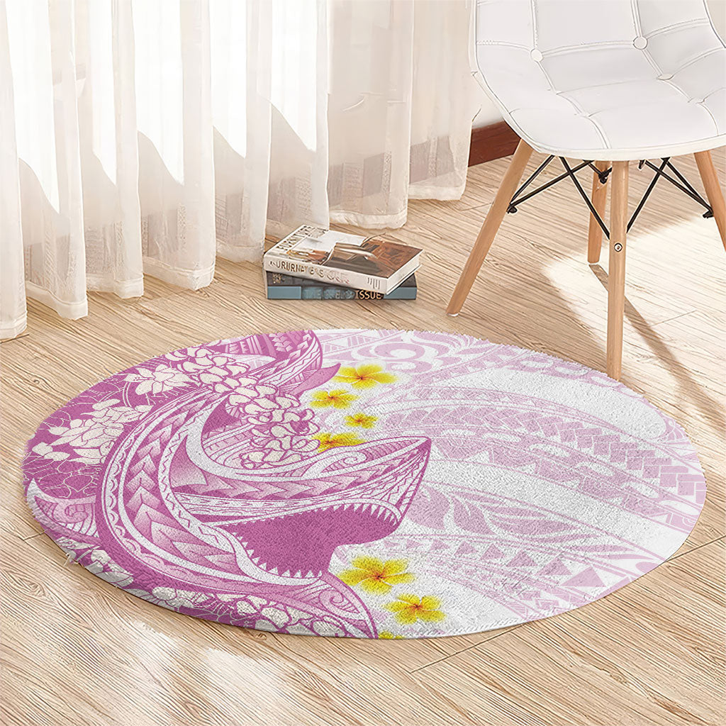 Purple Hawaii Shark Tattoo Round Carpet Puakenikeni Lei Plumeria Polynesian Pattern