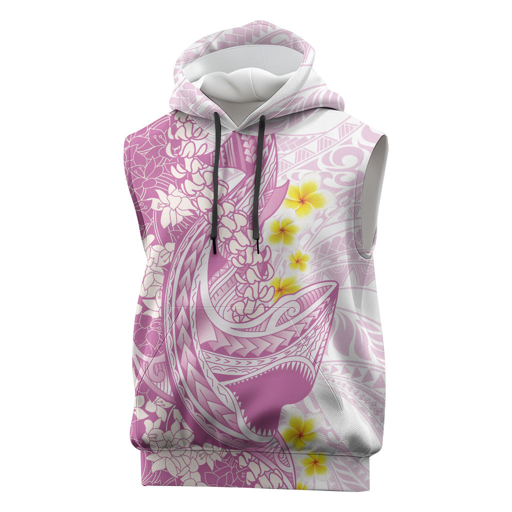 Purple Hawaii Shark Tattoo Sleeveless Hoodie Puakenikeni Lei Plumeria Polynesian Pattern
