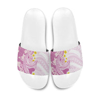 Purple Hawaii Shark Tattoo Slide Sandals Puakenikeni Lei Plumeria Polynesian Pattern