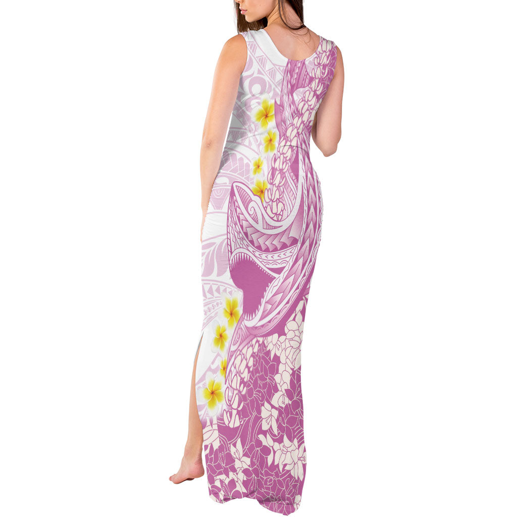 Purple Hawaii Shark Tattoo Tank Maxi Dress Puakenikeni Lei Plumeria Polynesian Pattern