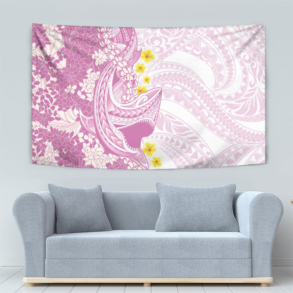 Purple Hawaii Shark Tattoo Tapestry Puakenikeni Lei Plumeria Polynesian Pattern