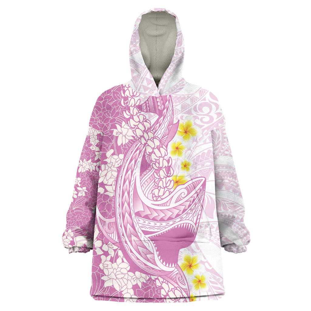 Purple Hawaii Shark Tattoo Wearable Blanket Hoodie Puakenikeni Lei Plumeria Polynesian Pattern LT14 One Size Purple - Polynesian Pride