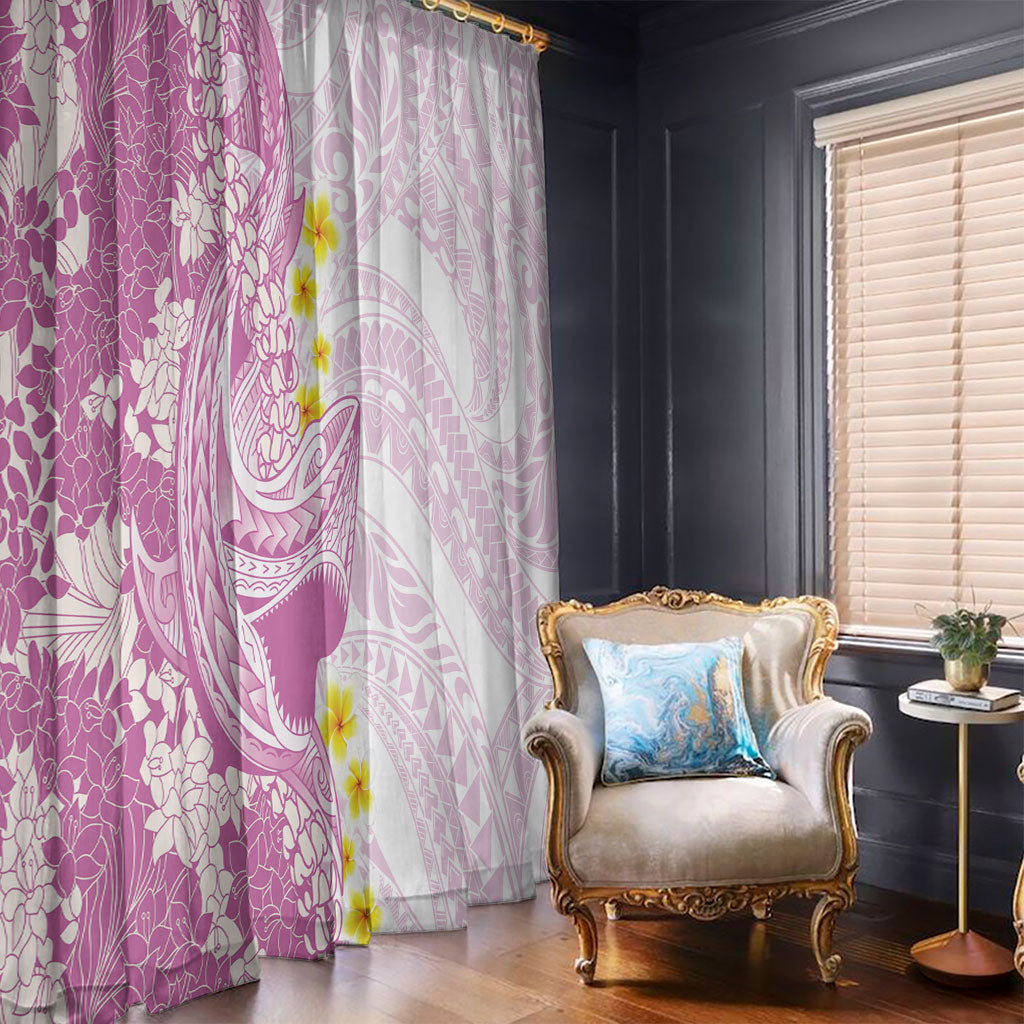 Purple Hawaii Shark Tattoo Window Curtain Puakenikeni Lei Plumeria Polynesian Pattern