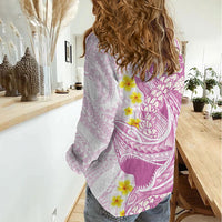 Purple Hawaii Shark Tattoo Women Casual Shirt Puakenikeni Lei Plumeria Polynesian Pattern LT14 - Polynesian Pride