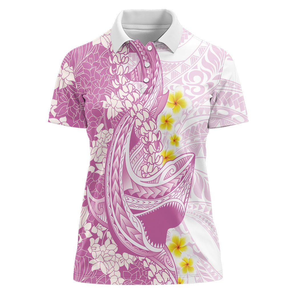 Purple Hawaii Shark Tattoo Women Polo Shirt Puakenikeni Lei Plumeria Polynesian Pattern