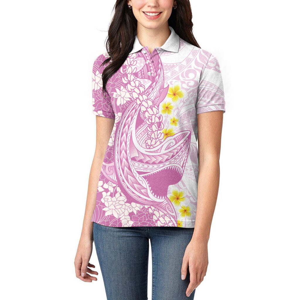 Purple Hawaii Shark Tattoo Women Polo Shirt Puakenikeni Lei Plumeria Polynesian Pattern LT14 - Polynesian Pride