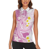 Purple Hawaii Shark Tattoo Women Sleeveless Polo Shirt Puakenikeni Lei Plumeria Polynesian Pattern LT14 - Polynesian Pride