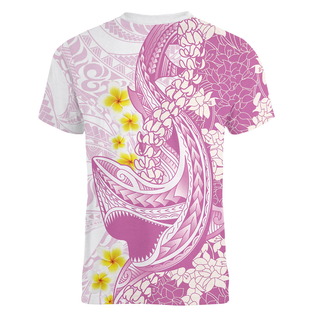 Purple Hawaii Shark Tattoo Women V-Neck T-Shirt Puakenikeni Lei Plumeria Polynesian Pattern LT14 - Polynesian Pride