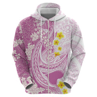 Purple Hawaii Shark Tattoo Zip Hoodie Puakenikeni Lei Plumeria Polynesian Pattern