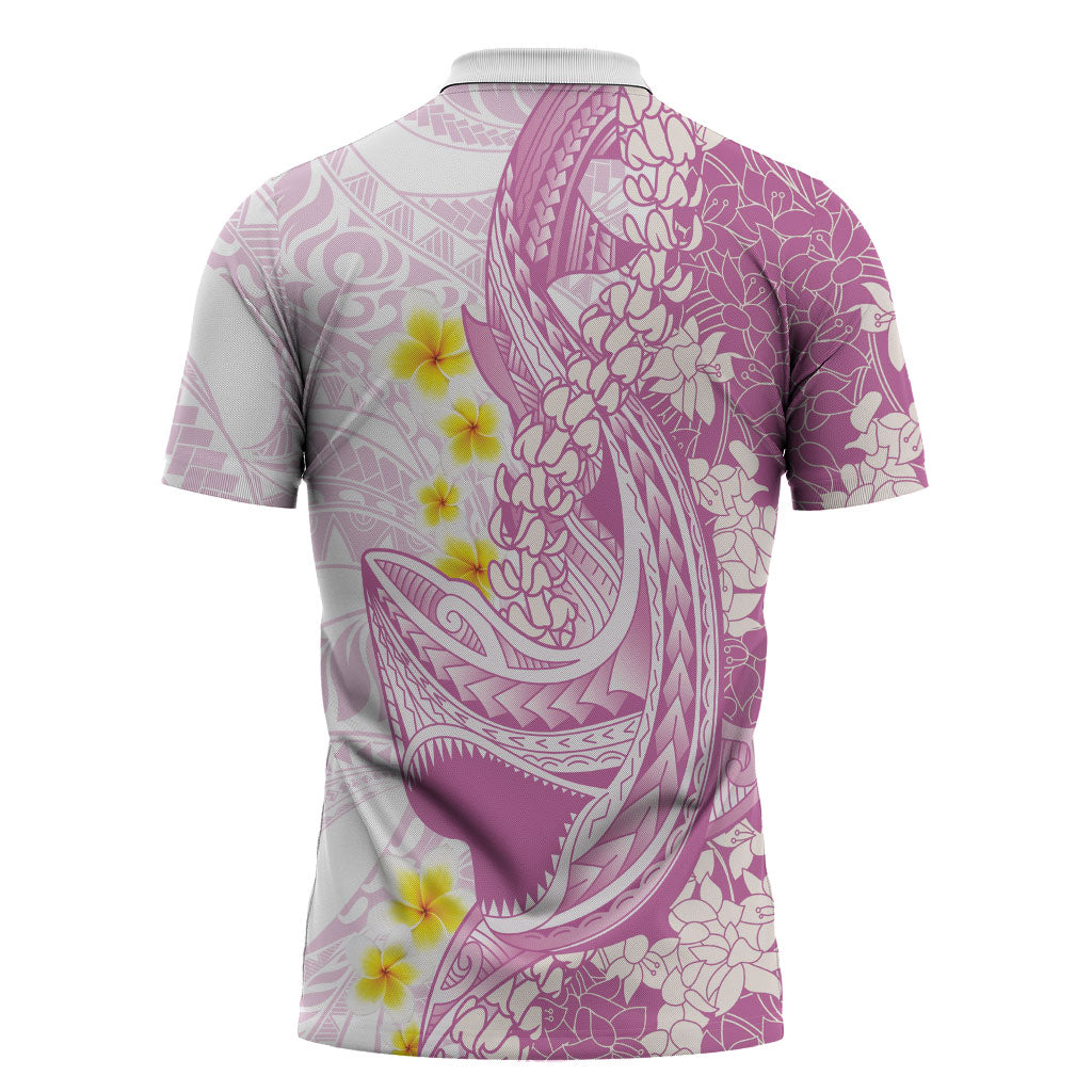Purple Hawaii Shark Tattoo Zipper Polo Shirt Puakenikeni Lei Plumeria Polynesian Pattern LT14 - Polynesian Pride