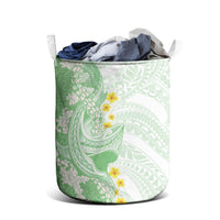 Green Hawaii Shark Tattoo Laundry Basket Puakenikeni Lei Plumeria Polynesian Pattern