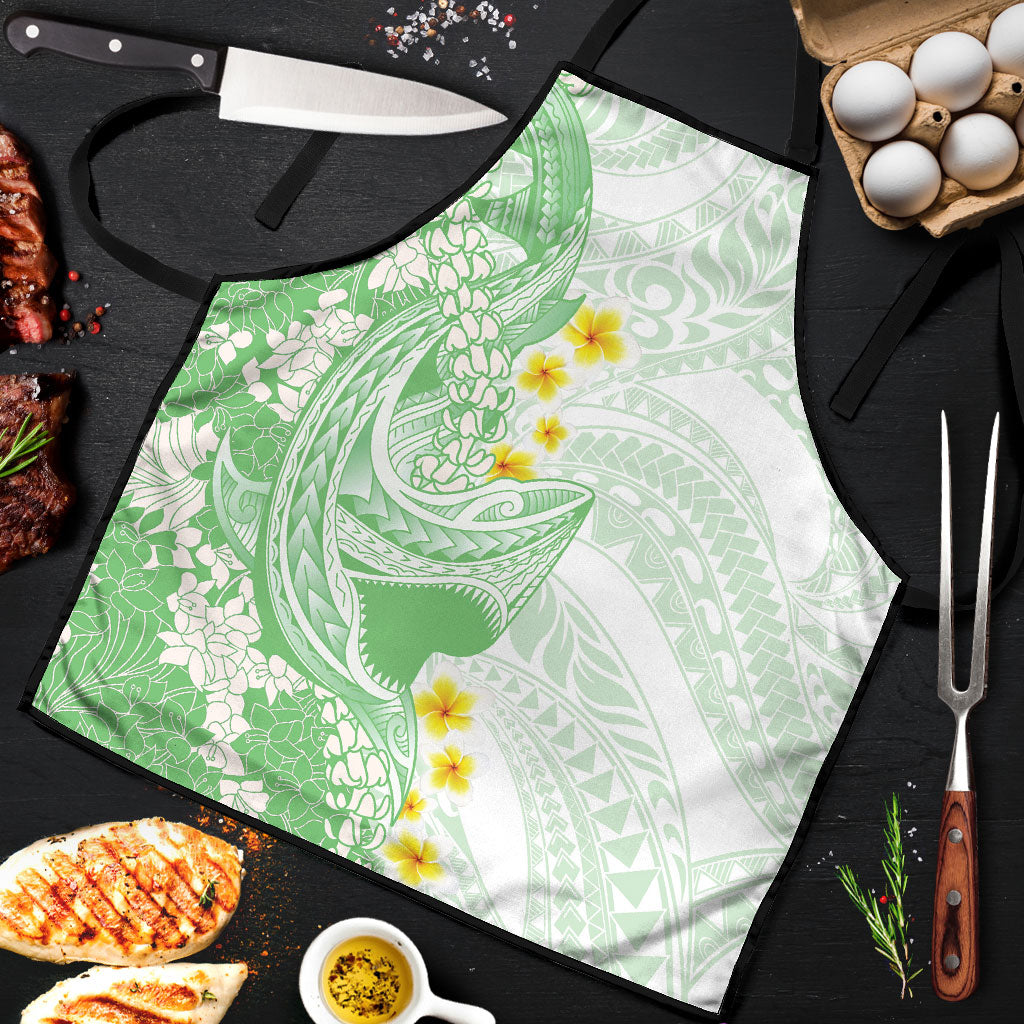 Green Hawaii Shark Tattoo Apron Puakenikeni Lei Plumeria Polynesian Pattern