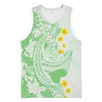 Green Hawaii Shark Tattoo Basketball Jersey Puakenikeni Lei Plumeria Polynesian Pattern