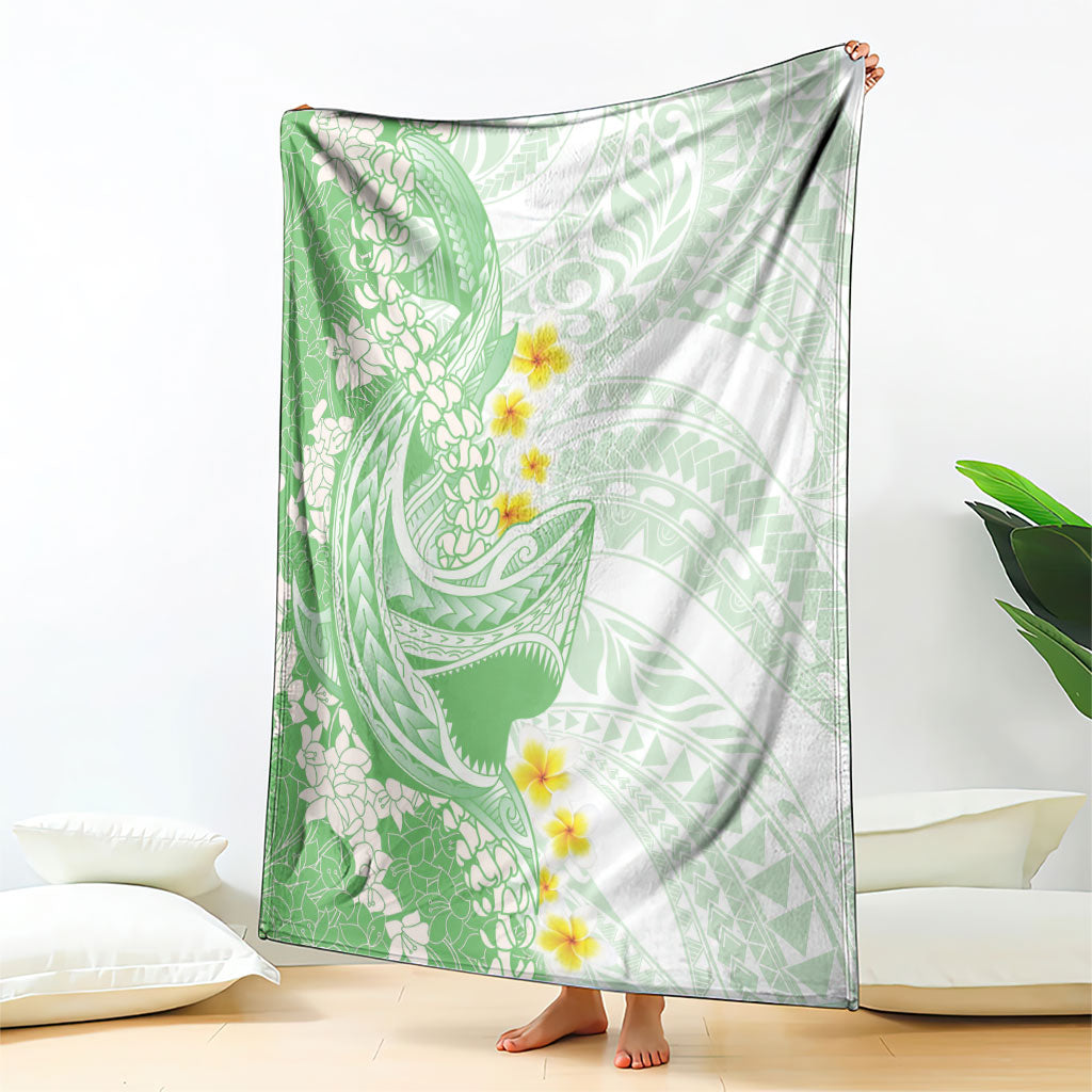 Green Hawaii Shark Tattoo Blanket Puakenikeni Lei Plumeria Polynesian Pattern