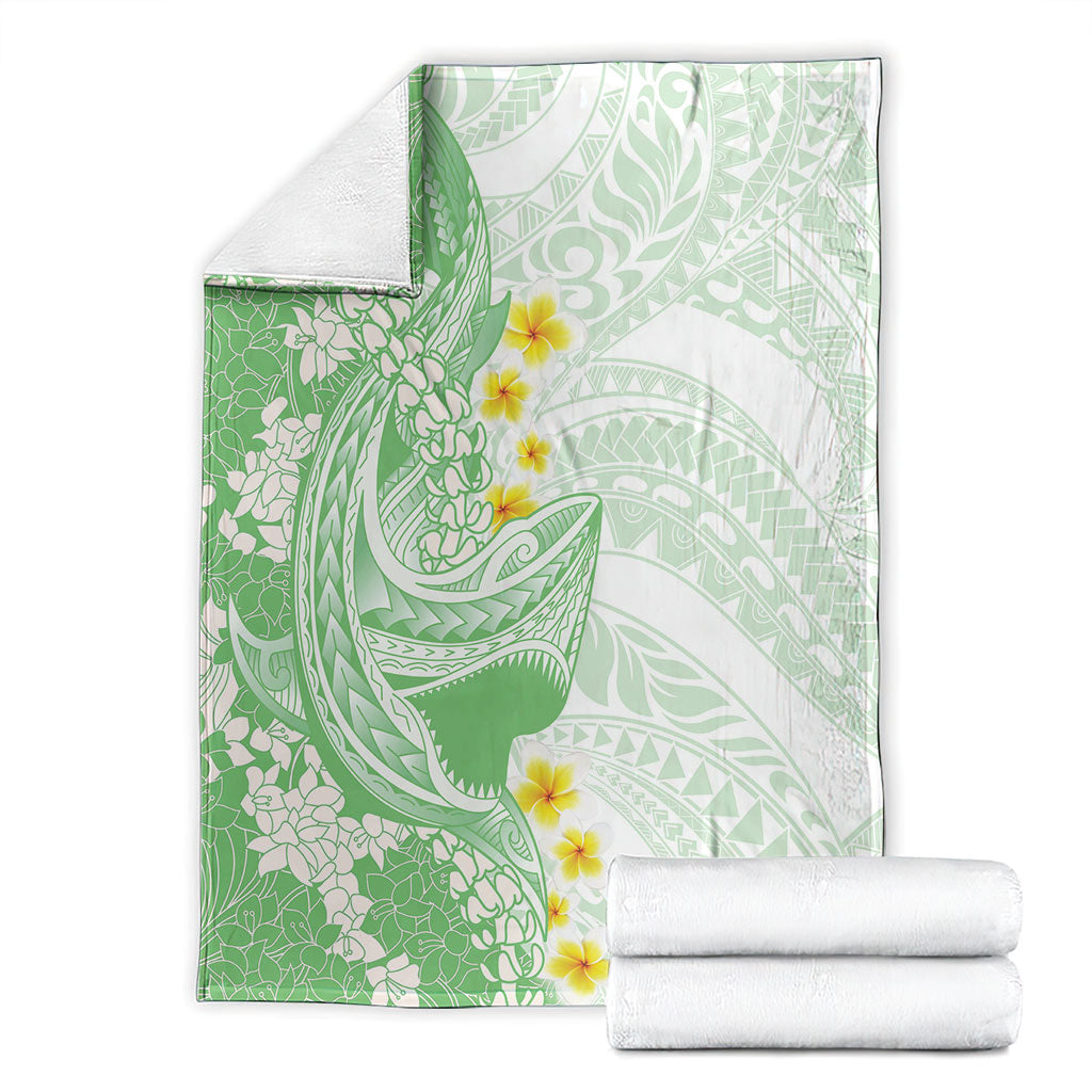 Green Hawaii Shark Tattoo Blanket Puakenikeni Lei Plumeria Polynesian Pattern