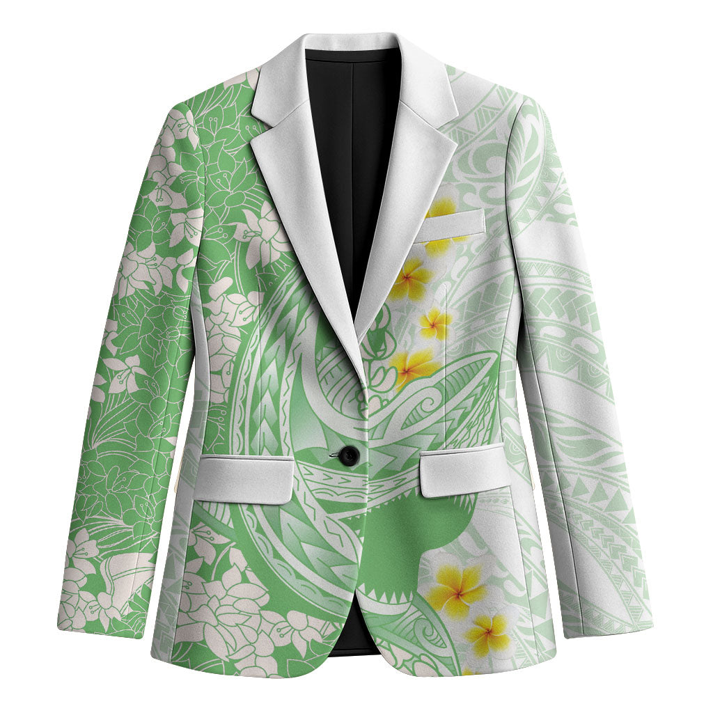 Green Hawaii Shark Tattoo Blazer Puakenikeni Lei Plumeria Polynesian Pattern LT14 Unisex Green - Polynesian Pride