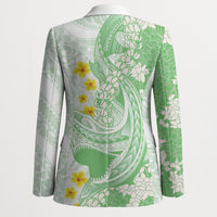 Green Hawaii Shark Tattoo Blazer Puakenikeni Lei Plumeria Polynesian Pattern LT14 - Polynesian Pride