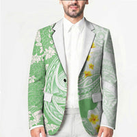 Green Hawaii Shark Tattoo Blazer Puakenikeni Lei Plumeria Polynesian Pattern LT14 - Polynesian Pride