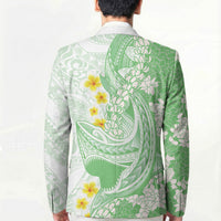 Green Hawaii Shark Tattoo Blazer Puakenikeni Lei Plumeria Polynesian Pattern LT14 - Polynesian Pride