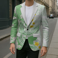 Green Hawaii Shark Tattoo Blazer Puakenikeni Lei Plumeria Polynesian Pattern LT14 - Polynesian Pride