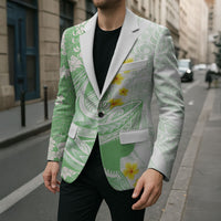 Green Hawaii Shark Tattoo Blazer Puakenikeni Lei Plumeria Polynesian Pattern LT14 - Polynesian Pride